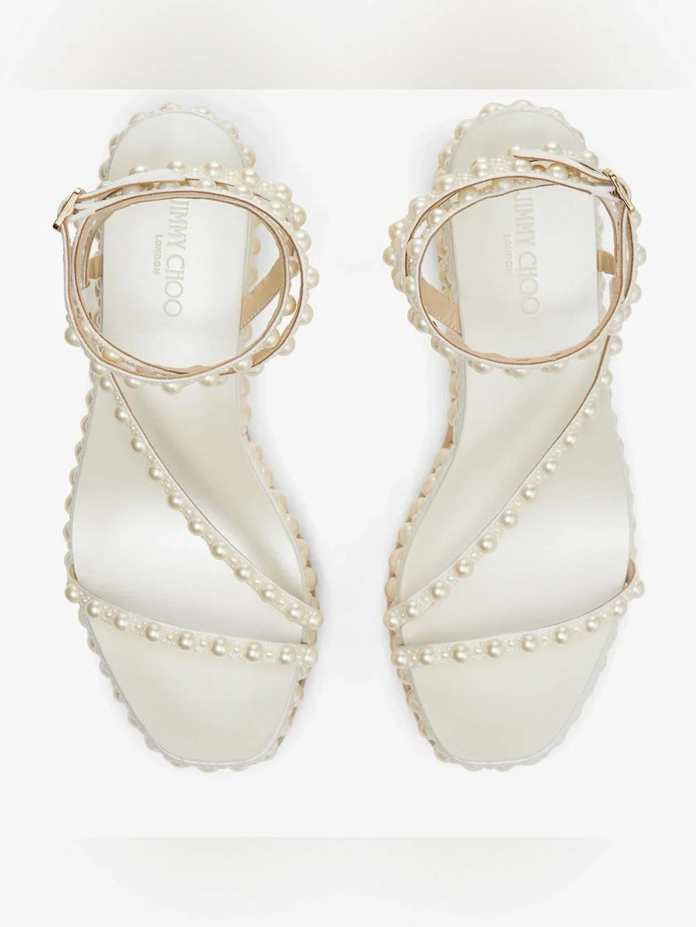 Jimmy Choo Drive Pearl-embellished Leather Espadrille Wedge Sandals  $1,525 39.5
